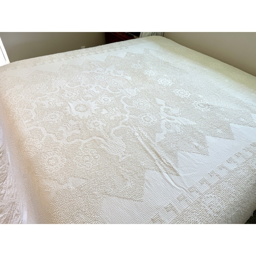Vintage Maine Heritage Weavers Cream Off White Hobnail Coverlet Bedspread 120x96 - Picture 5 of 11